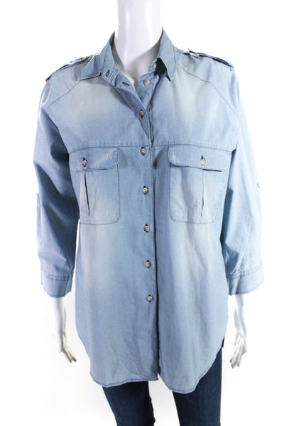 MiH Jeans Womens Long Sleeve Button Front Collared Shirt Blue Size Small