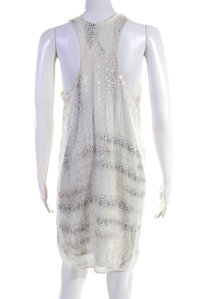 Club Monaco Womens Silk Seqiuined Sleeveless Dress White Size 8
