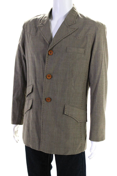 Greed Mens Houndstooth Plaid Faux Pocket Collared Stitch Coat Green Size Large