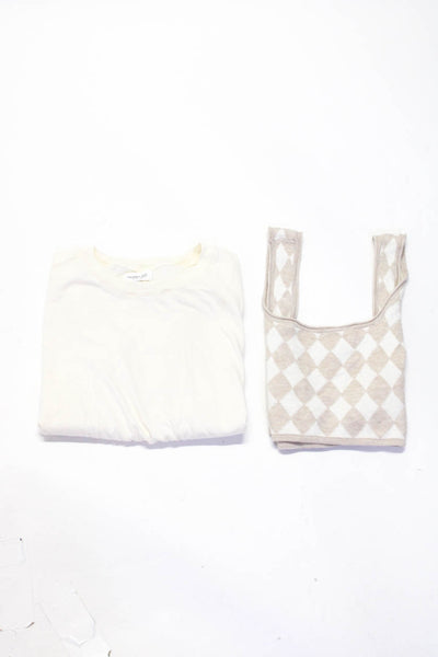 Sincerely Jules for Bandier Skin Womens Solid Check Tops Beige Size Large Lot 2