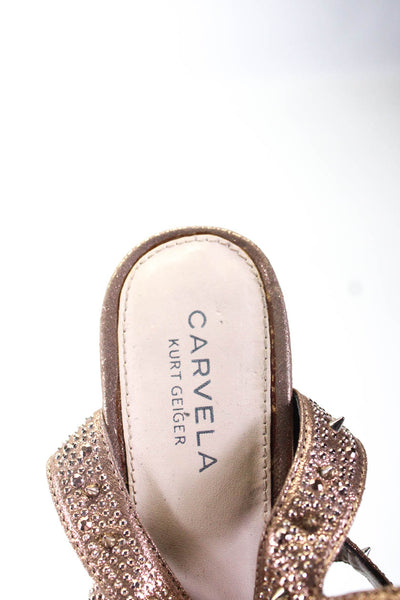 Carvela Kurt Geiger Women Strappy Studded Platform Heels Rose Gold Size 10US 40E