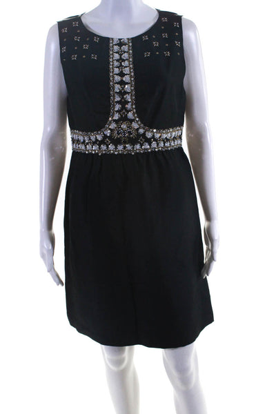 Tibi Womens Silk Beaded Sequin Embellished Empire Waist Dress Black Size 10