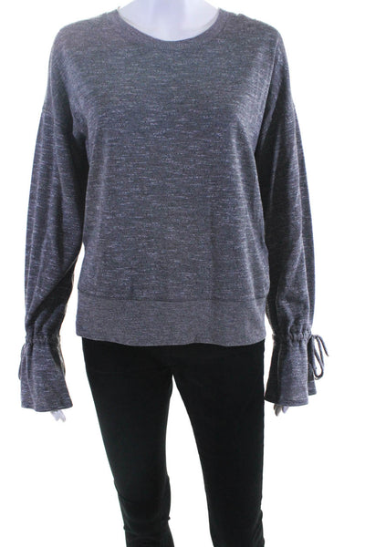 Paige Womens Ribbed Hem Round Neck Bell Sleeve Sweater Top Heather Gray Size S