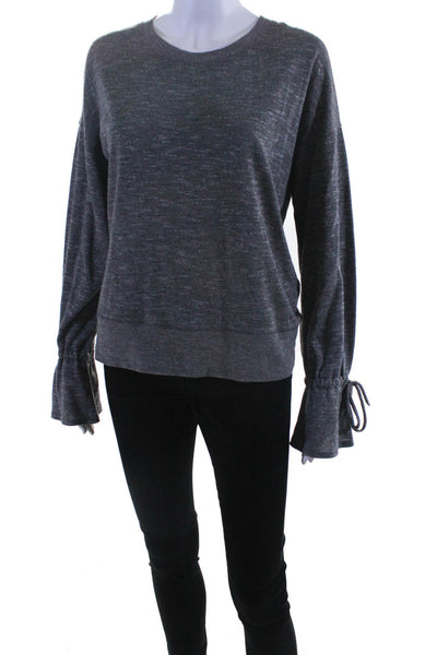 Paige Womens Ribbed Hem Round Neck Bell Sleeve Sweater Top Heather Gray Size S