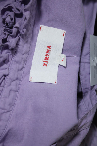 Xirena Women's Round Neck Ruffle Long Sleeves Shirt Lavender Size XS