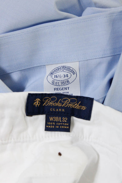 Brooks Brothers Mens Solid Button Down Shirt Pants Blue White Size 16.5/38 Lot 2
