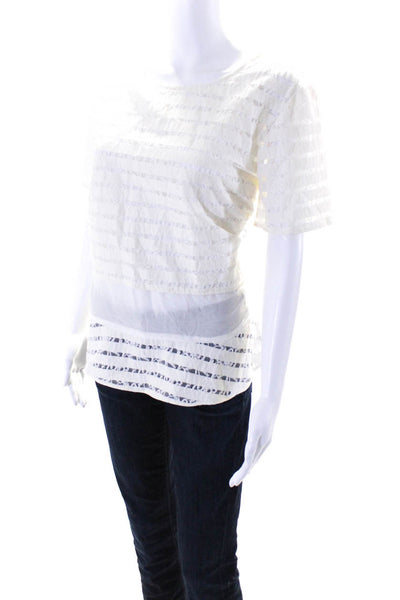 Thakoon Addition Women's Short Sleeve Lace Overlay Top White Size 6