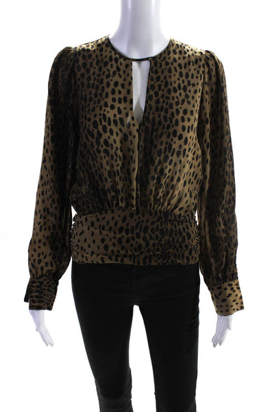 GOOD AMERICAN Womens Leopard Keyhole Blouse Size 0 13143839