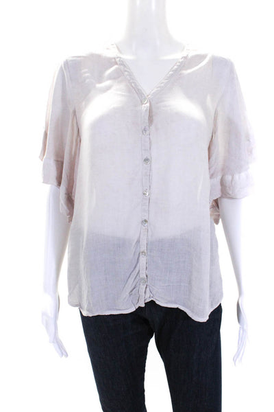Young Fabulous & Broke Womens Button Front V Neck Shirt Pale Pink Size Small