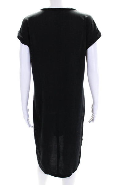 Go By GoSilk Womens Short Sleeve V Neck Mixed Media Shirt Dress Black Medium