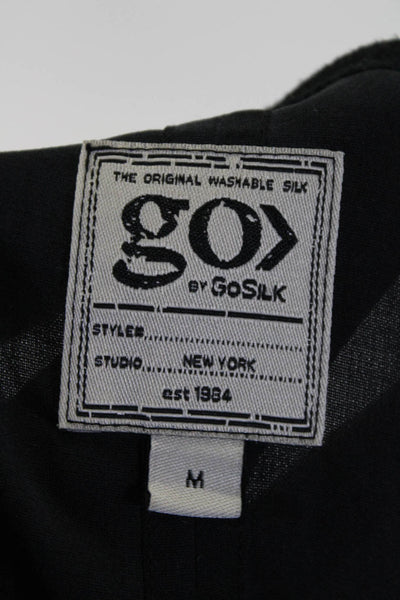 Go By GoSilk Womens Short Sleeve V Neck Mixed Media Shirt Dress Black Medium