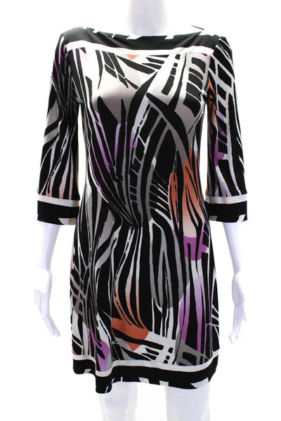 Ali Ra Womens 3/4 Sleeve Scoop Neck Printed Short Dress Black Gray Size 2