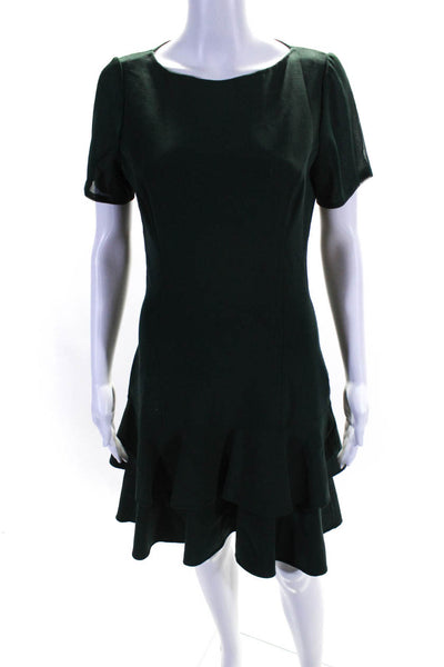 Michael Kors Womens Wool Darted Ruffle Tiered Drop Waist Midi Dress Green Size 6
