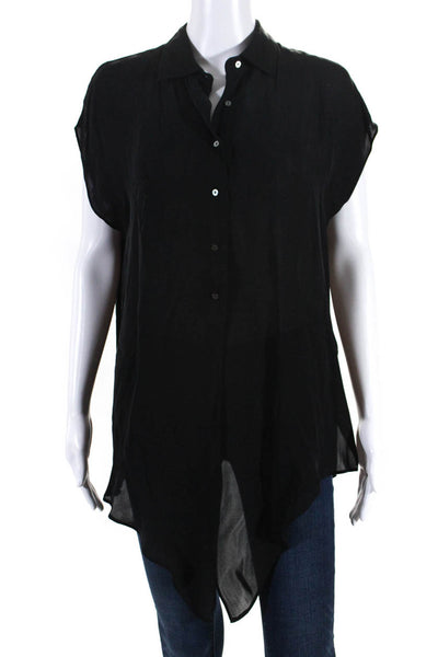 Nicole Miller Collection Womens Short Sleeve Button Up Top Blouse Black Small