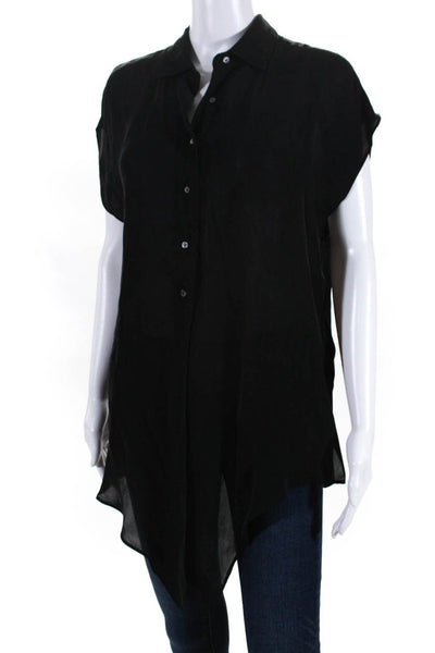 Nicole Miller Collection Womens Short Sleeve Button Up Top Blouse Black Small