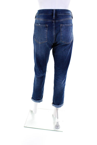 Frame Womens High Rise Distressed Cuffed Crop Garcon Jeans Blue Denim Size 27