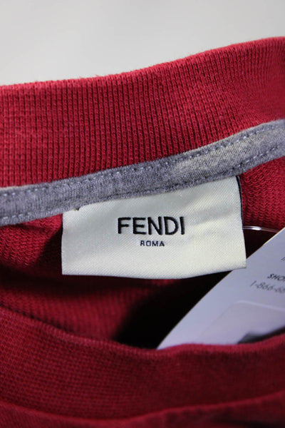 Fendi Girls Removable Attached Flower Crew Neck Long Sleeved T-Shirt Red Size 4A