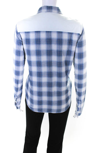 Paige Womens Plaid Button Down Flannel Gingham Lined Shirt Blue Grey Size S