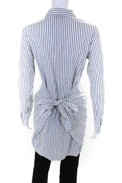 L'Academie Womens Vertical Striped Wrap Button Down Shirt Blue White Size XS