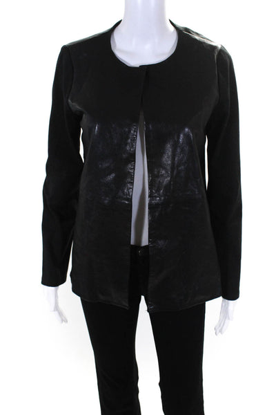 The Fisher Project Womens Leather Open Front Jacket Black Size Extra Small