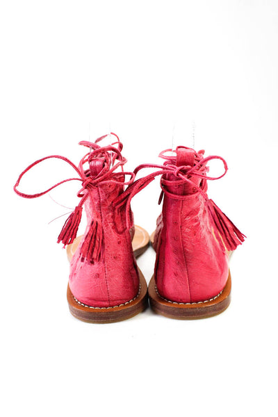 Sunday Saint Tropez Women's Leather Zip Lace Up Flat Sandals Pink Size 38