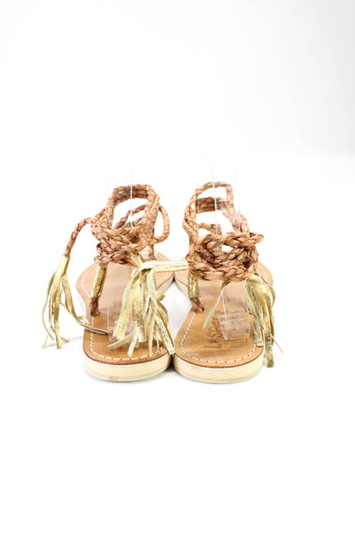 L Space By Cocobelle Women's Flat Strappy Lace Up Tassel Sandals Beige Size 7.5