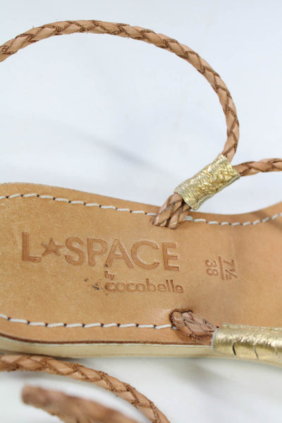 L Space By Cocobelle Women's Flat Strappy Lace Up Tassel Sandals Beige Size 7.5