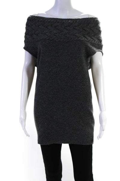 BCBG Max Azria Womens Wool Cable Knit Cowl Neck Sleeveless Sweater Gray Size S