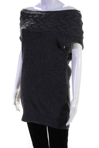 BCBG Max Azria Womens Wool Cable Knit Cowl Neck Sleeveless Sweater Gray Size S