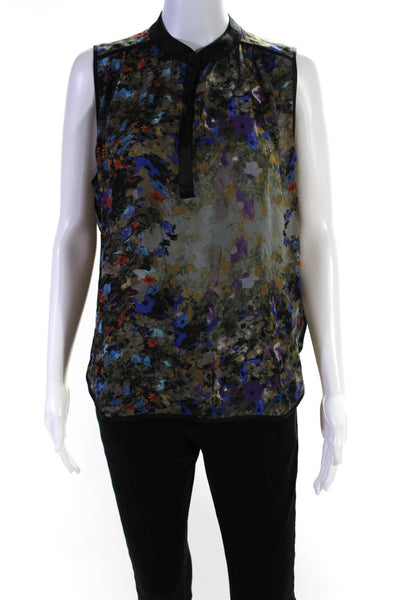 Parker Womens Silk Crepe Abstract Print Sleeveless Blouse Top Multicolor Size S