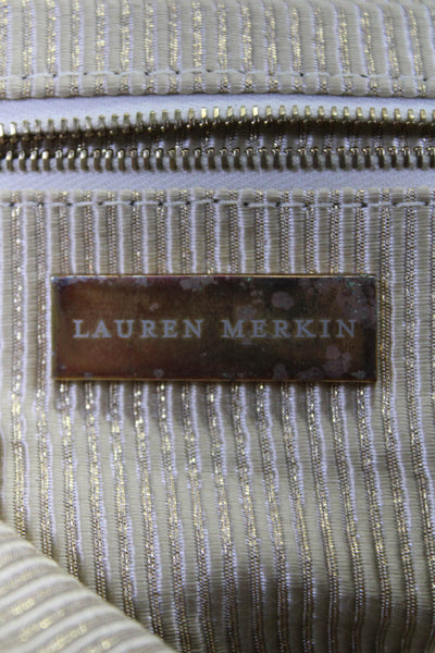Lauren Merkin Womens Embossed Leather Fold Over Clutch Beige Handbag