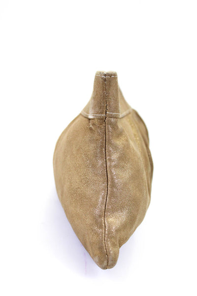 Lauren Merkin Womens Leather Pleated Metallic Beige Clutch Small Handbag