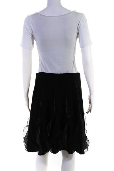 Joseph Ribkoff Womens Back Zip Sheer Ruffled Knit A Line Skirt Black Size 8