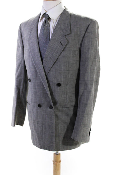 V2 By Versace Mens Double Breasted Notched Lapel Plaid Blazer Jacket Gray IT 50