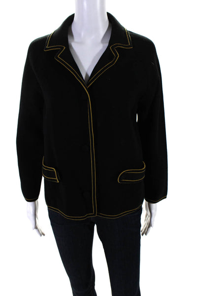 Fully Fashioned Women's Collared Long Sleeves Button Down Jacket Black Size M