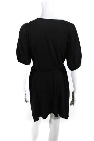 Carolina K Womens Solid Cuff Sleeve Belted Tassle Shirt Dress Black Size Medium
