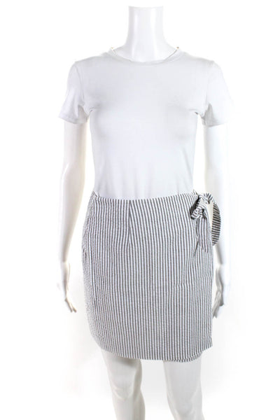 Kimberly Taylor Womens Seersucker Stripe Mini Wrap Skirt Gray White Size Large