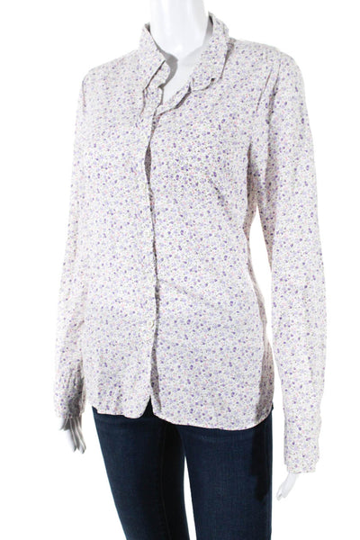 G1 Shirt Womens Long Sleeve Floral Button Up Top Blouse Purple White Size Medium