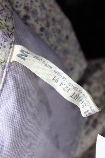 G1 Shirt Womens Long Sleeve Floral Button Up Top Blouse Purple White Size Medium