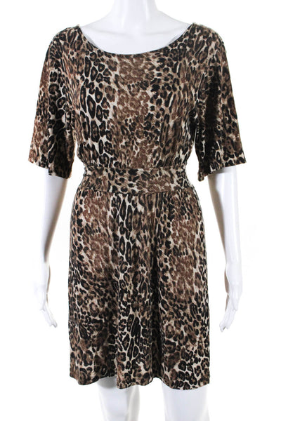 Only Hearts Womens Leopard Print Jersey Short Sleeve Sheath Dress Brown Size XS
