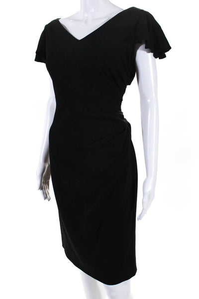 Valentino Womens Flutter Sleeve Crepe V Neck Sheath Dress Black Size 10