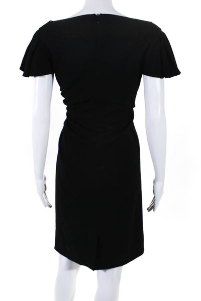 Valentino Womens Flutter Sleeve Crepe V Neck Sheath Dress Black Size 10