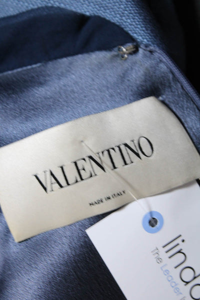 Valentino Womens Chiffon Ruffle Sleeveless V Neck Sheath Dress Blue Size 10