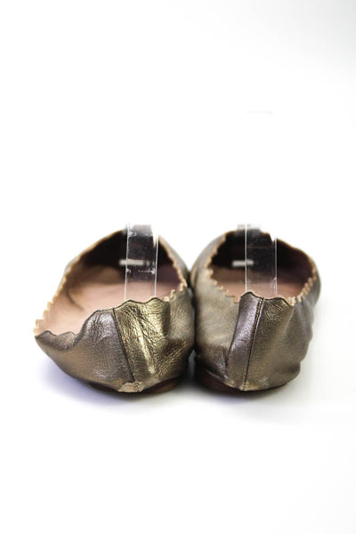 Chloe Womens Scalloped Solid Metallic Leather Ballet Flats Brown Size 37.5