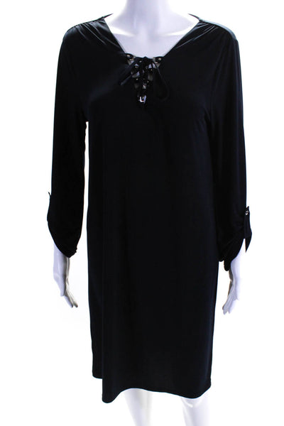 Michael Michael Kors Womens 3/4 Sleeve Lace Up V Neck Shirt Dress Blue Small
