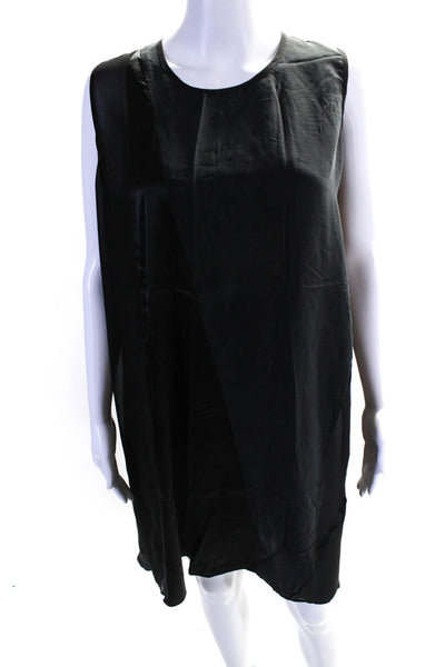 Pure DKNY Womens Sleeveless Sheer Trim Silk Shift Dress Black Size Medium