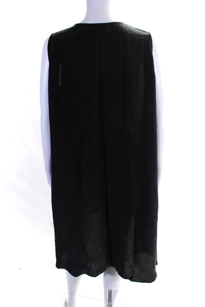 Pure DKNY Womens Sleeveless Sheer Trim Silk Shift Dress Black Size Medium