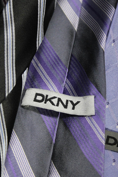 DKNY Mens Silk Geometric Striped Paisley Printed Ties Brown Purple Black Lot 6