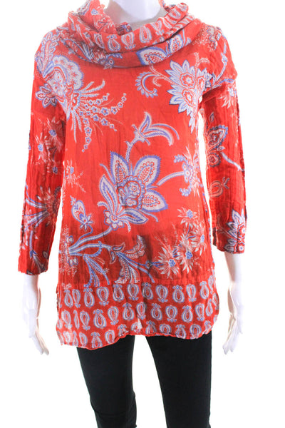 Gretchen Scott Womens Long Sleeve Cowl Neck Paisley Shirt Red Size Small