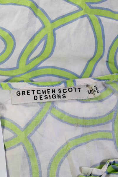 Gretchen Scott Womens 3/4 Sleeve V Neck Abstract Tunic Shirt White Green Small